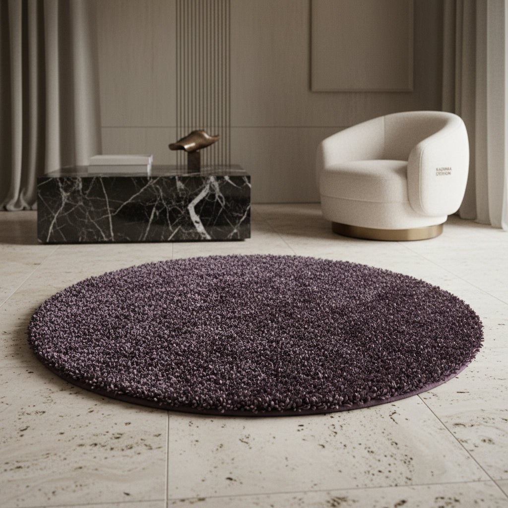 Teppich Hochflor Shaggy Uni-Look Polypropylen Wohnzimmer_Rund_