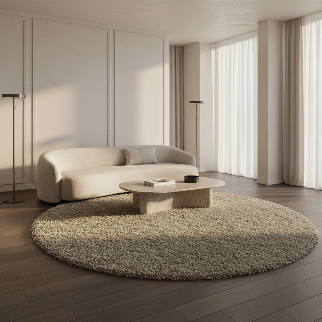 Teppich Hochflor Shaggy Uni-Look Polypropylen Wohnzimmer_Rund_