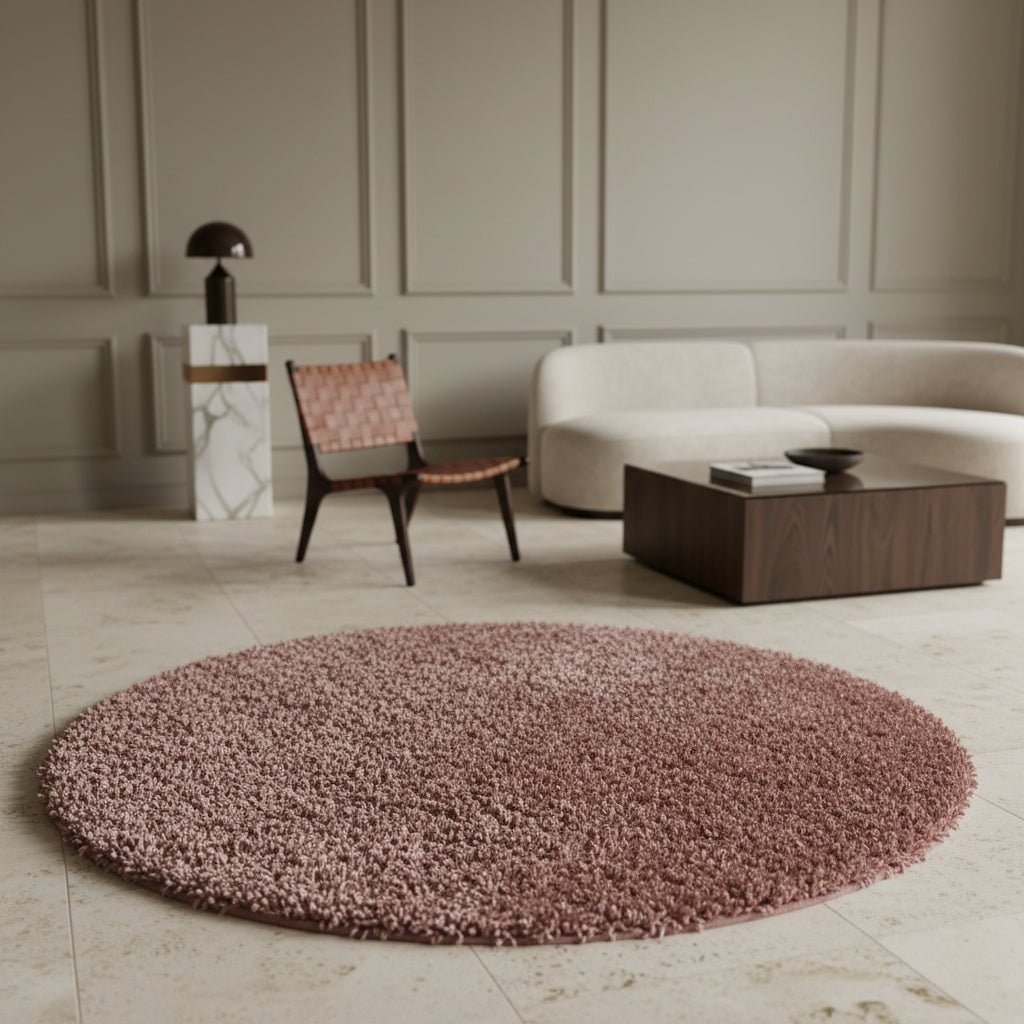 Teppich Hochflor Shaggy Uni-Look Polypropylen Wohnzimmer_Rund_