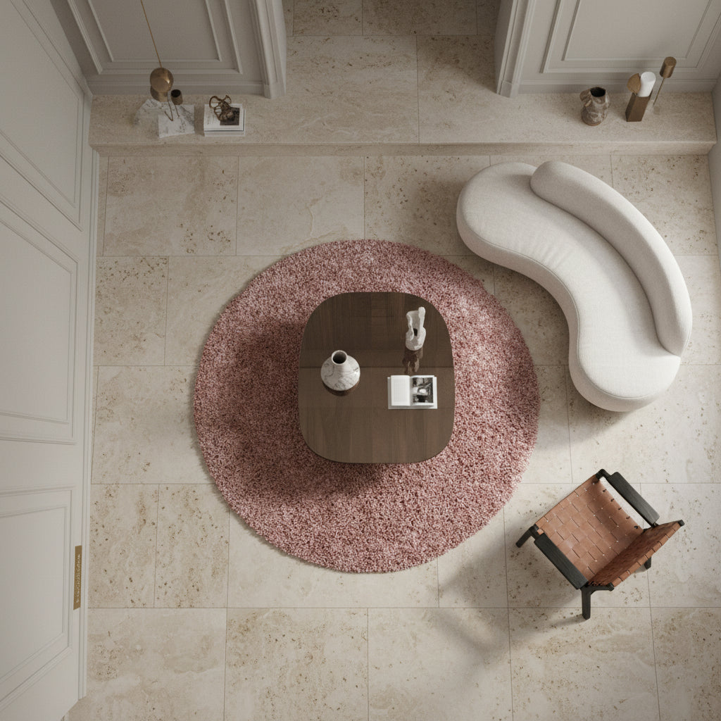 Teppich Hochflor Shaggy Uni-Look Polypropylen Wohnzimmer_Rund_