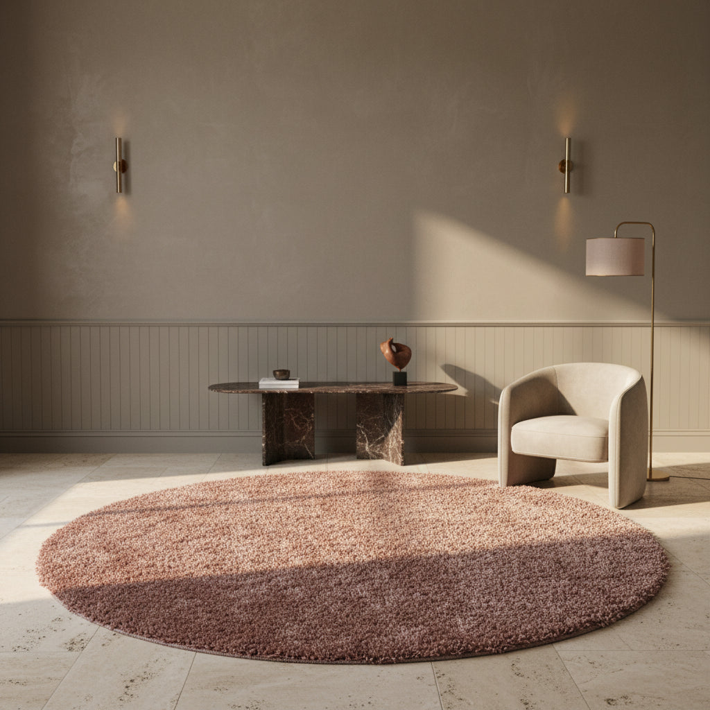 Teppich Hochflor Shaggy Uni-Look Polypropylen Wohnzimmer_Rund_