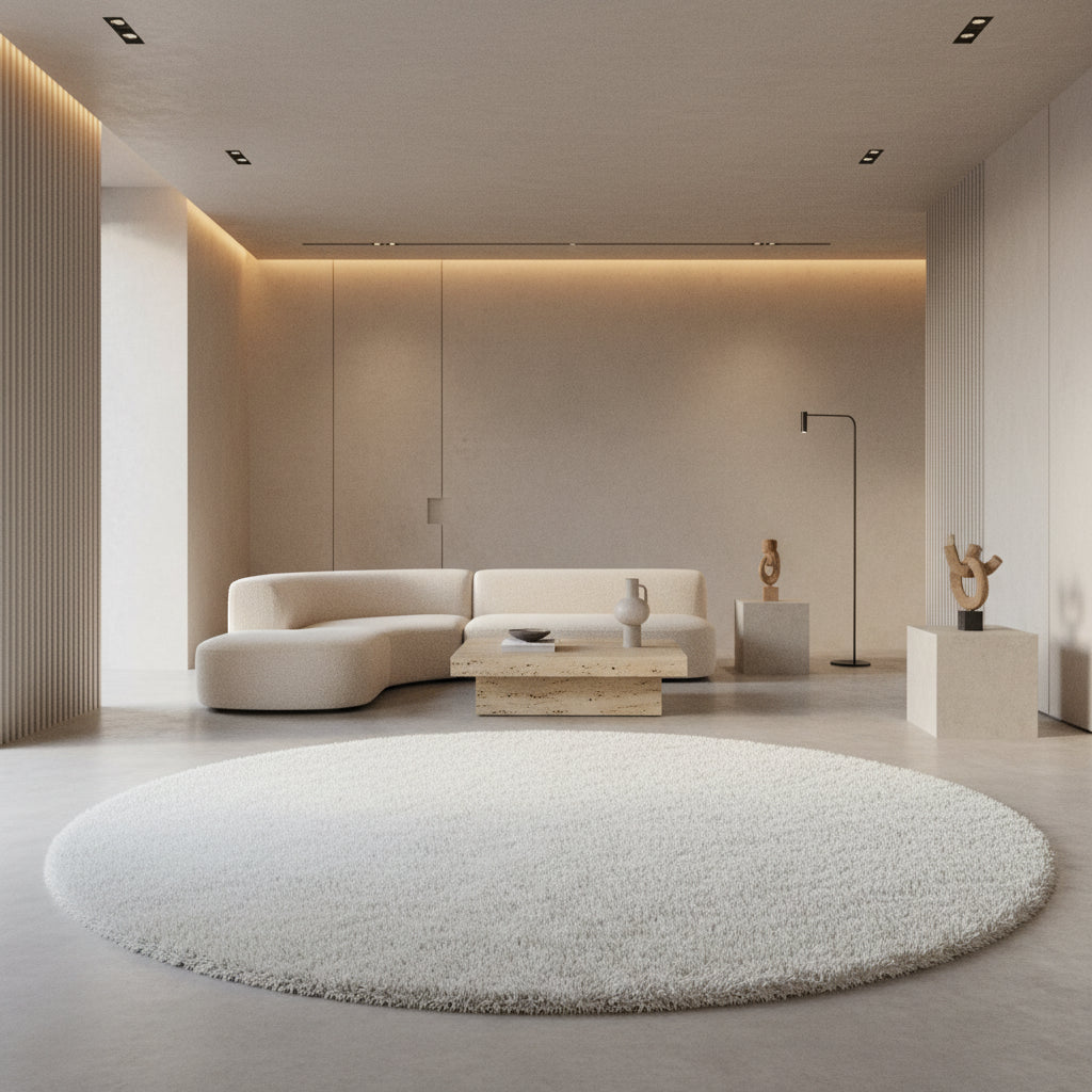 Teppich Hochflor Shaggy Uni-Look Polypropylen Wohnzimmer_Rund_