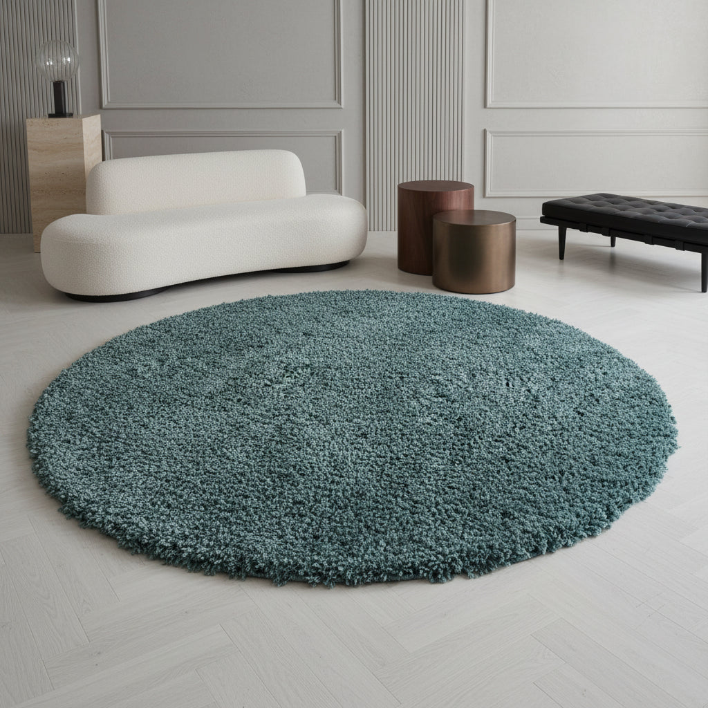Teppich Hochflor Shaggy Uni-Look Polypropylen Wohnzimmer_Rund_