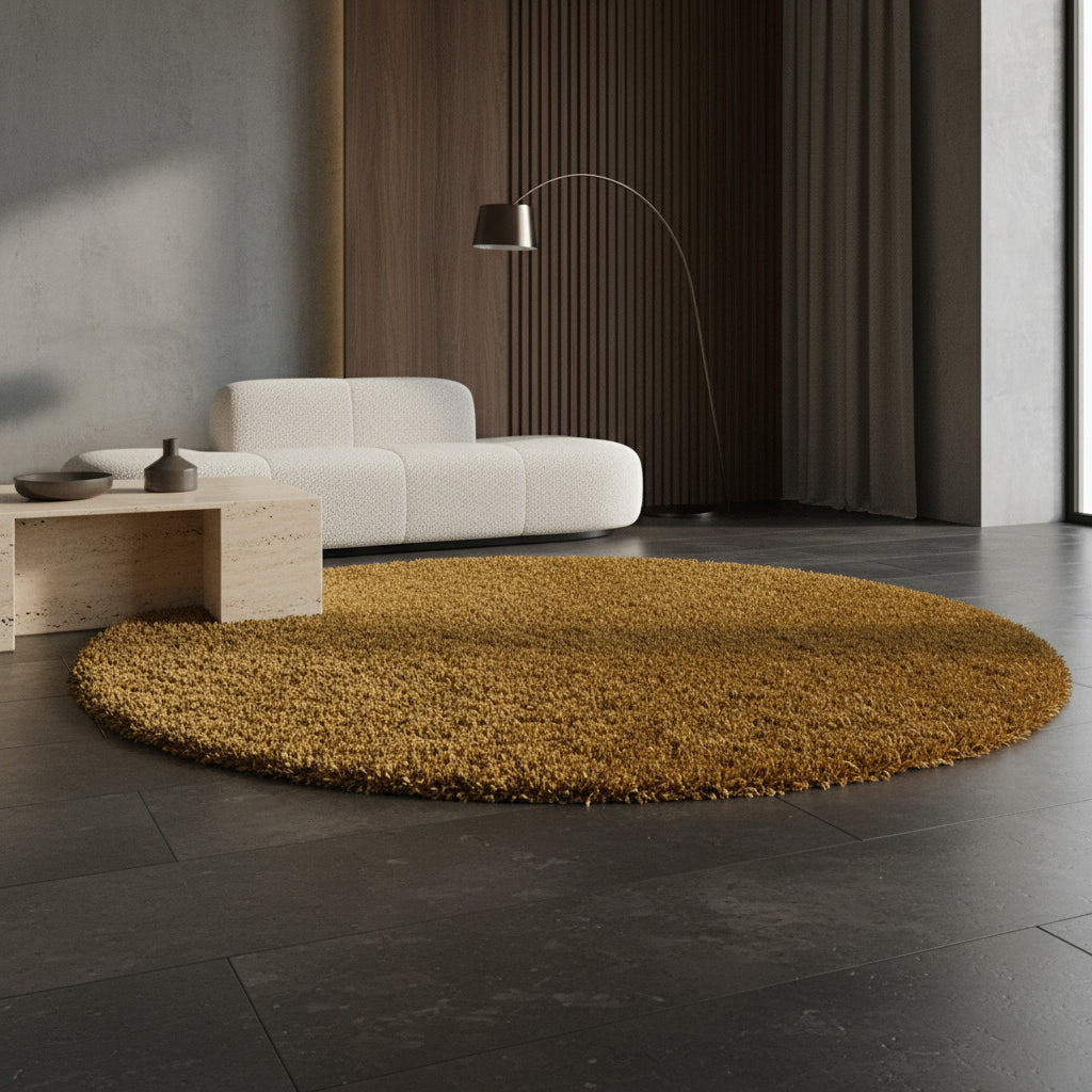 Teppich Hochflor Shaggy Uni-Look Polypropylen Wohnzimmer_Rund_