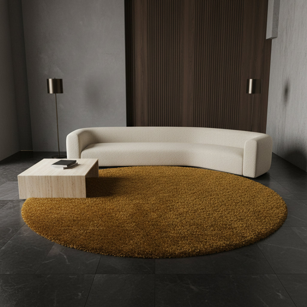 Teppich Hochflor Shaggy Uni-Look Polypropylen Wohnzimmer_Rund_