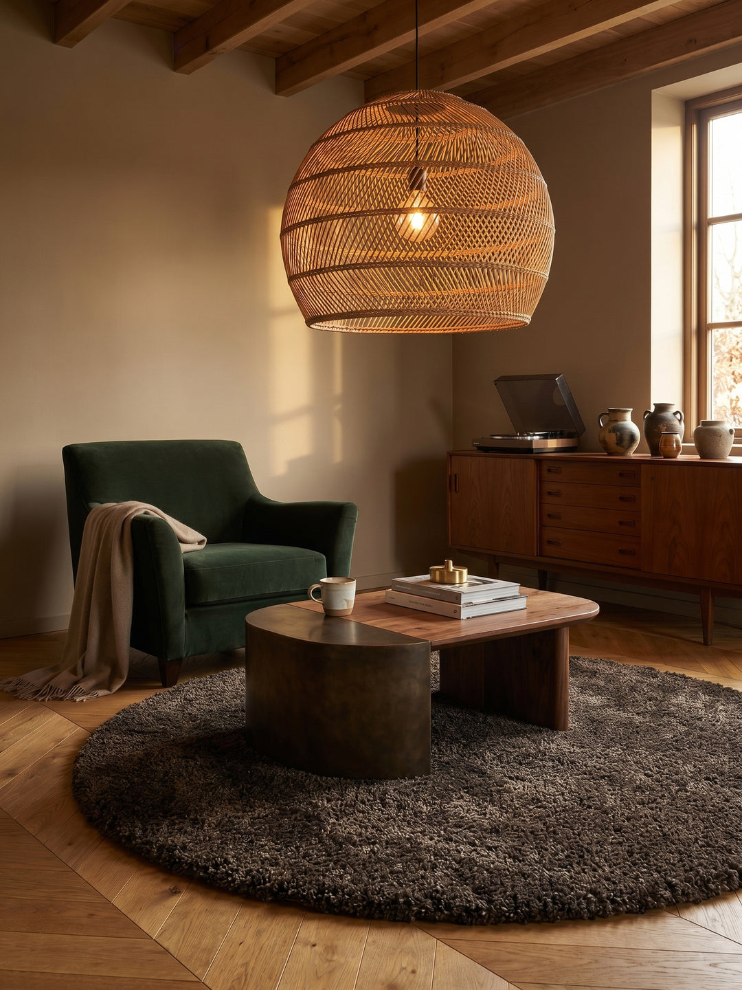 Teppich Brown rund Wohnidee gemütlich_