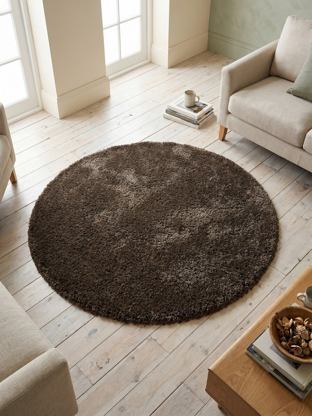 Teppich Brown rund Muster Draufsicht_