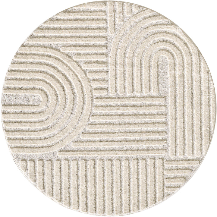 Teppich Hochflor Skandi-Boho Muster Polypropylen Wohnzimmer_Rund_