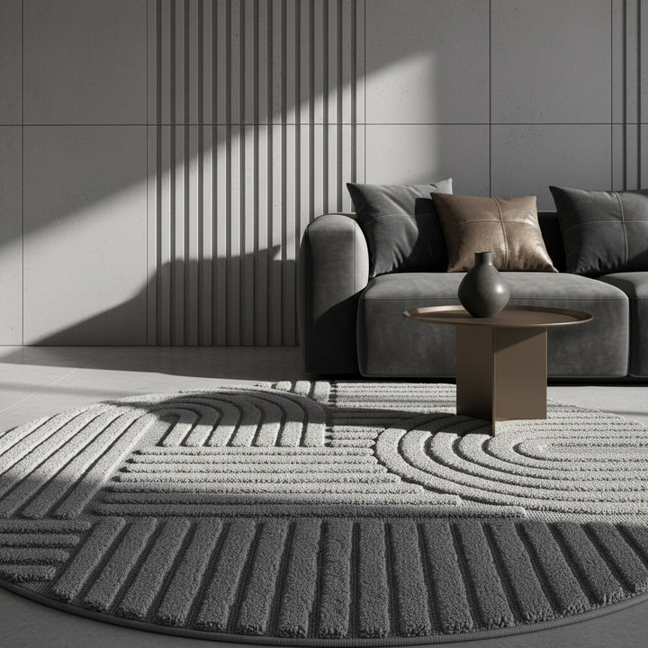 Teppich Hochflor Skandi-Boho Muster Polypropylen Wohnzimmer_Rund_