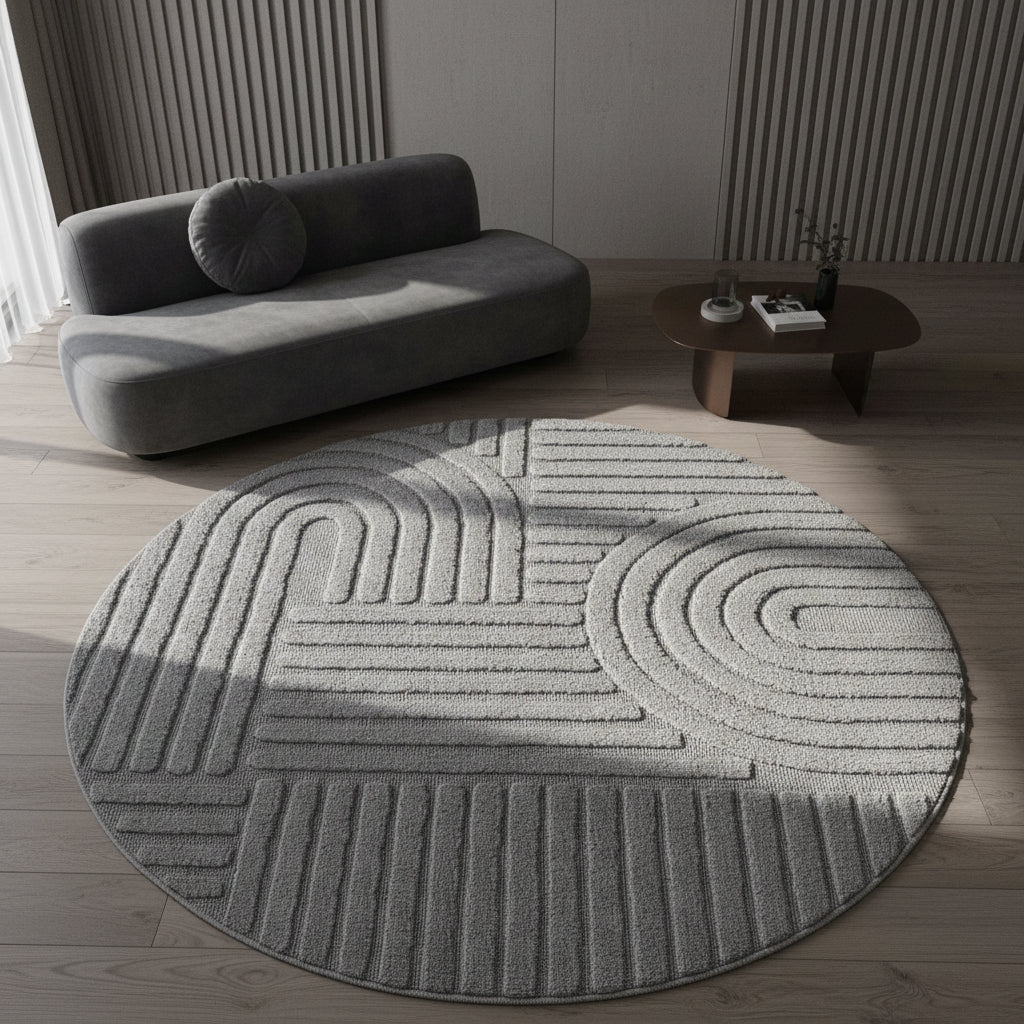 Teppich Hochflor Skandi-Boho Muster Polypropylen Wohnzimmer_Rund_