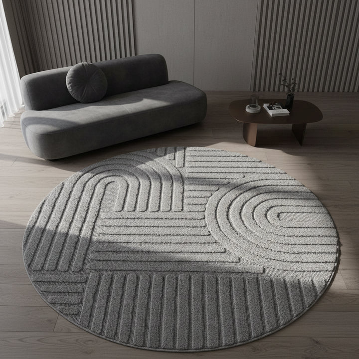 Teppich Hochflor Skandi-Boho Muster Polypropylen Wohnzimmer_Rund_