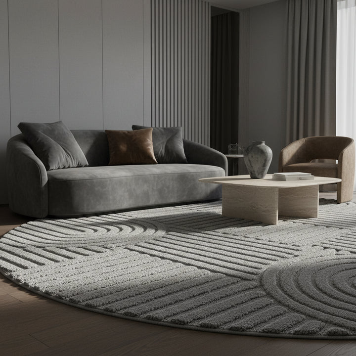 Teppich Hochflor Skandi-Boho Muster Polypropylen Wohnzimmer_Rund_