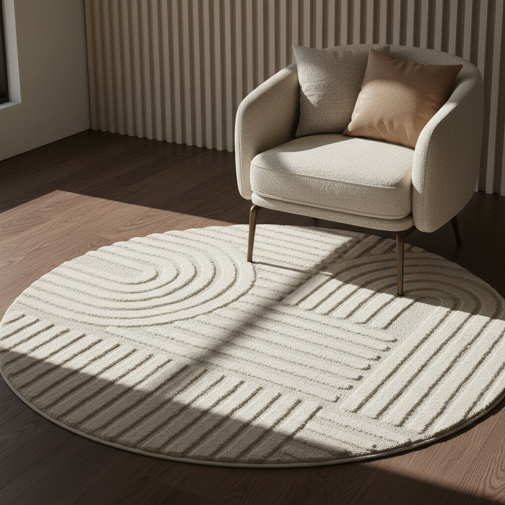 Teppich Hochflor Skandi-Boho Muster Polypropylen Wohnzimmer_Rund_