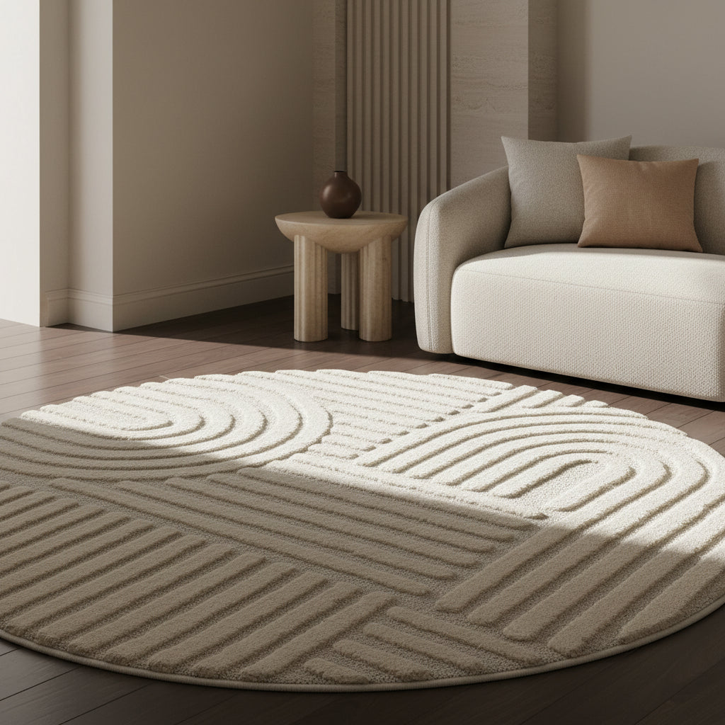 Teppich Hochflor Skandi-Boho Muster Polypropylen Wohnzimmer_Rund_