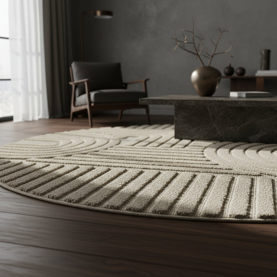 Teppich Hochflor Skandi-Boho Muster Polypropylen Wohnzimmer_Rund_