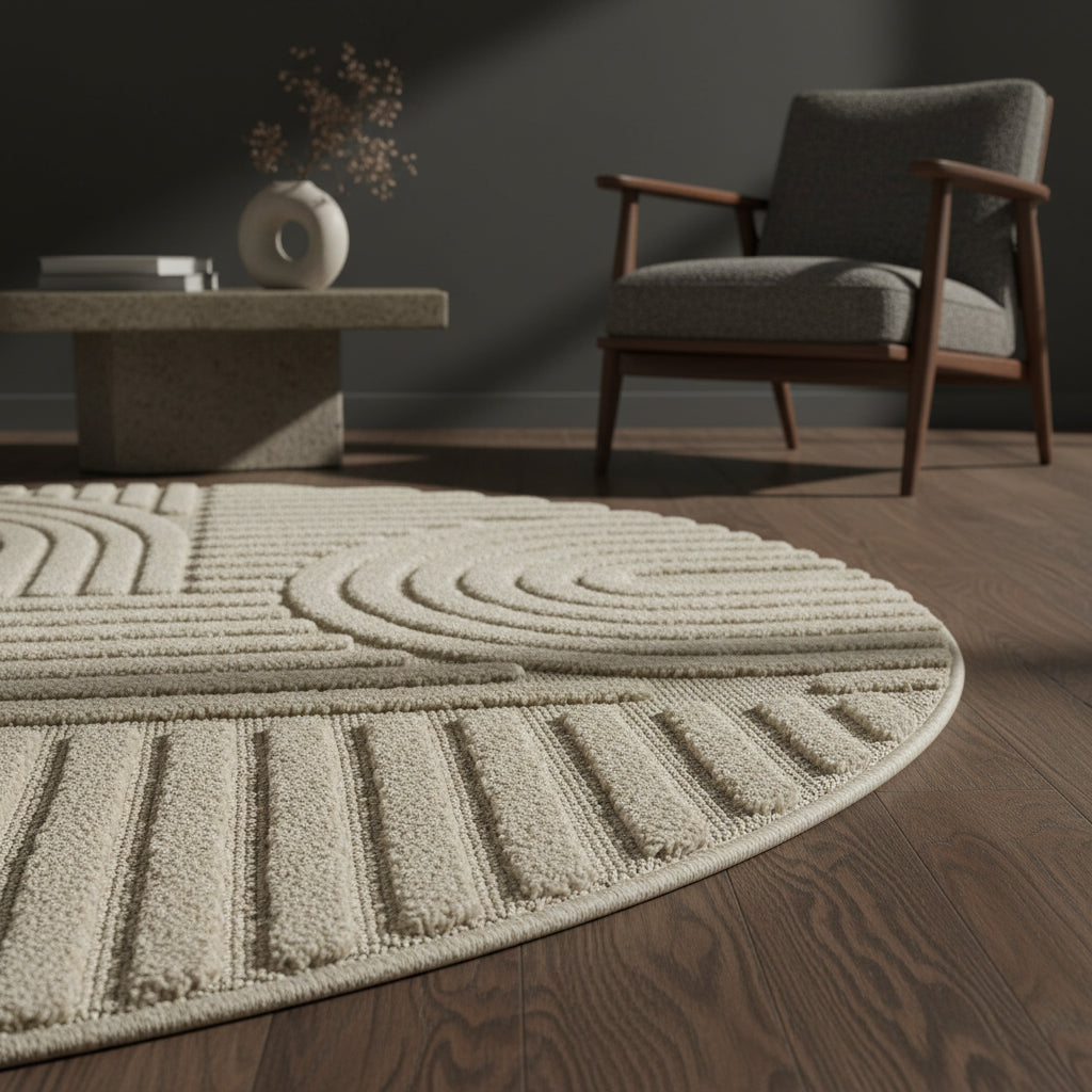 Teppich Hochflor Skandi-Boho Muster Polypropylen Wohnzimmer_Rund_