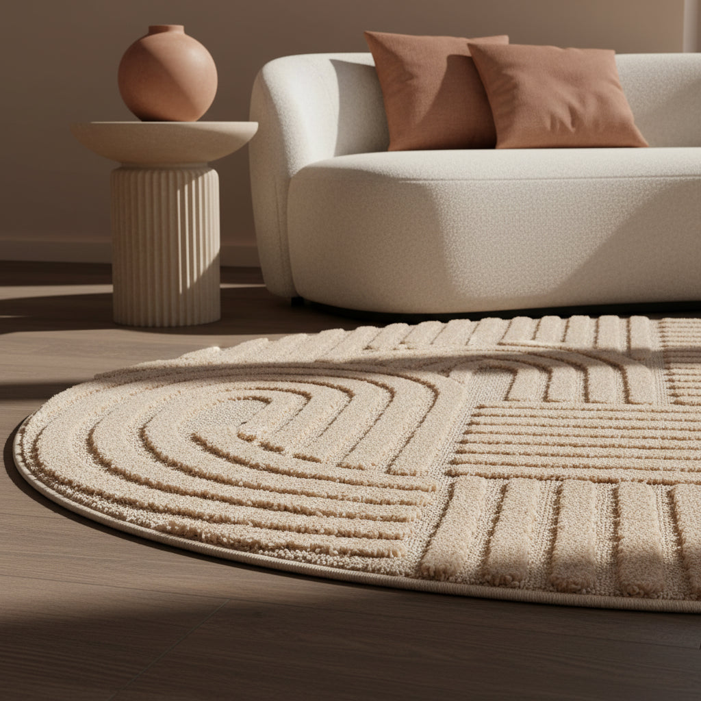 Teppich Hochflor Skandi-Boho Muster Polypropylen Wohnzimmer_Rund_