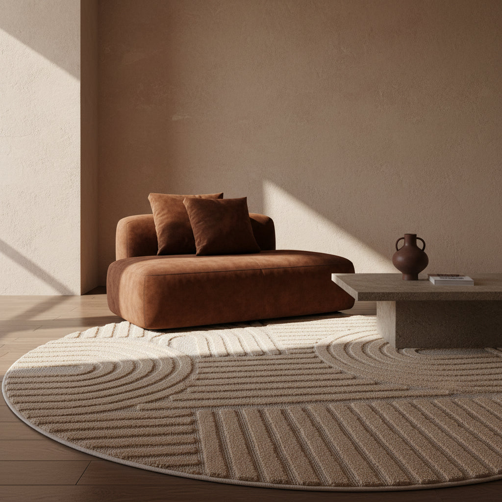 Teppich Hochflor Skandi-Boho Muster Polypropylen Wohnzimmer_Rund_