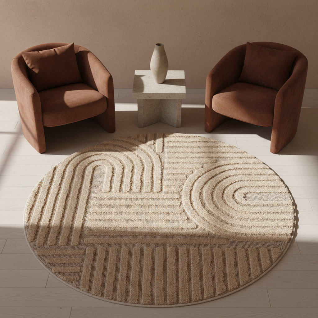 Teppich Hochflor Skandi-Boho Muster Polypropylen Wohnzimmer_Rund_