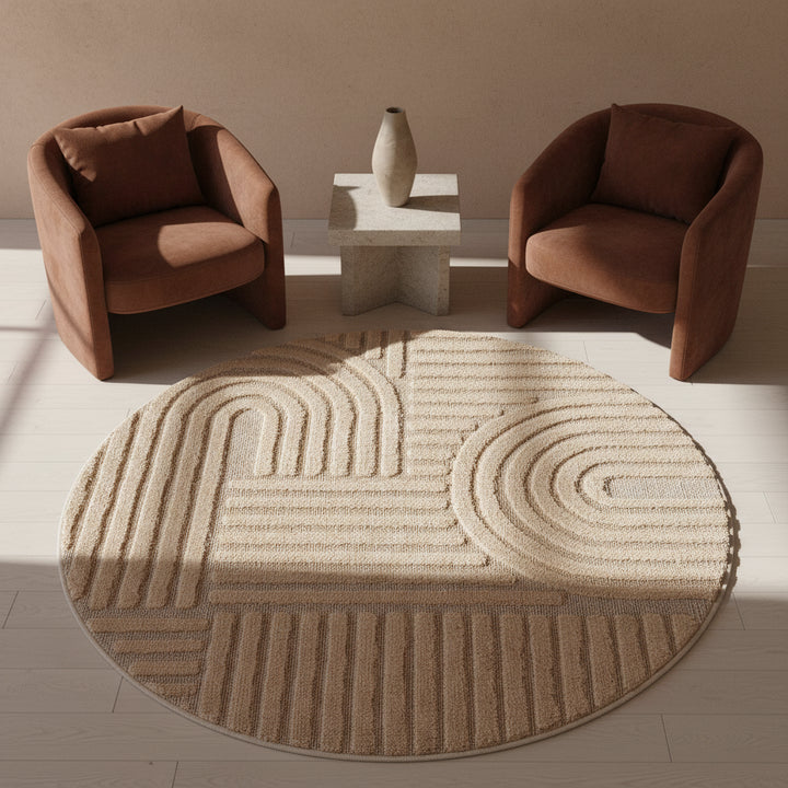 Teppich Hochflor Skandi-Boho Muster Polypropylen Wohnzimmer_Rund_