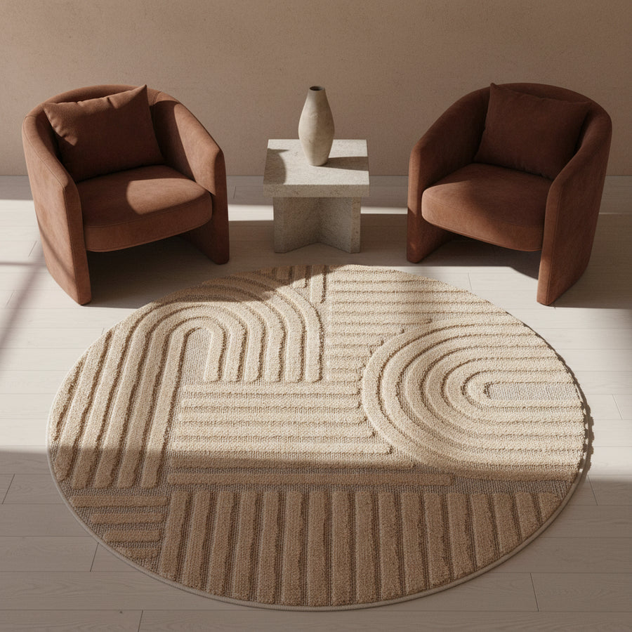 Teppich Hochflor Skandi-Boho Muster Polypropylen Wohnzimmer_Rund_