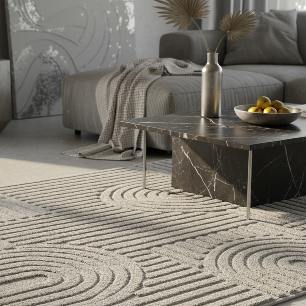 3D Hochflor-Teppich Skandinavisch Boho – Waschbar | Hoch-Tief-Effekt | Saugroboter-geeignet – Ansicht 1