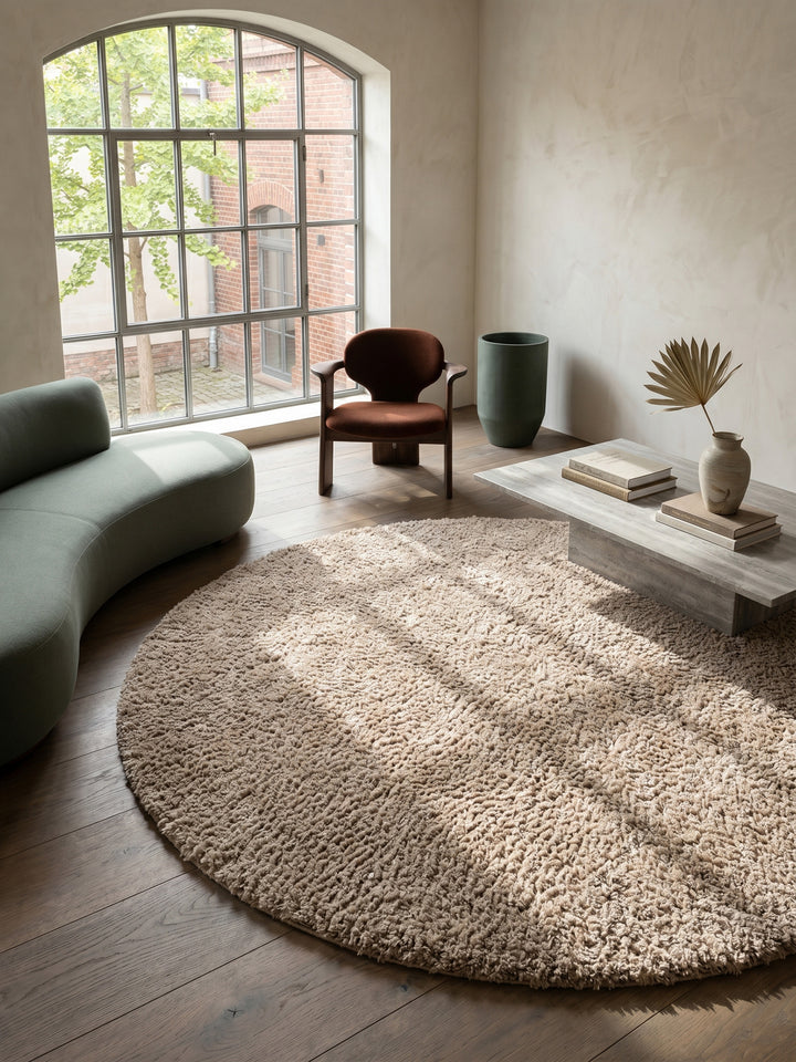 Teppich Beige rund Draufsicht_