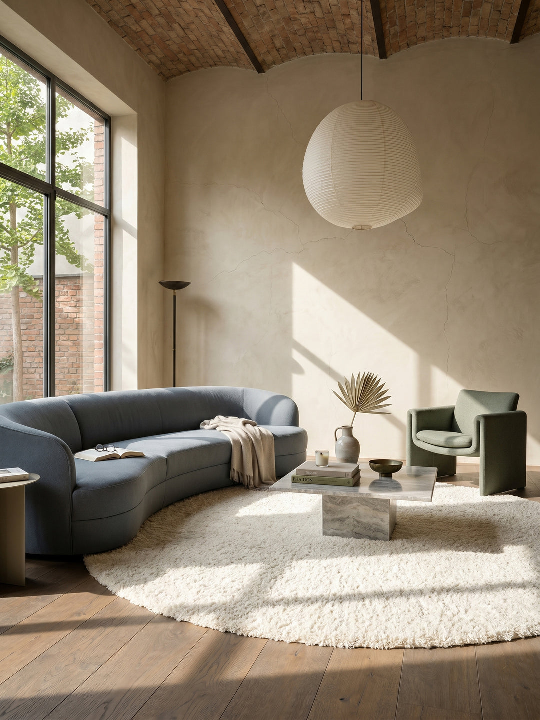 Teppich Cream rund im modernen Wohnzimmer_