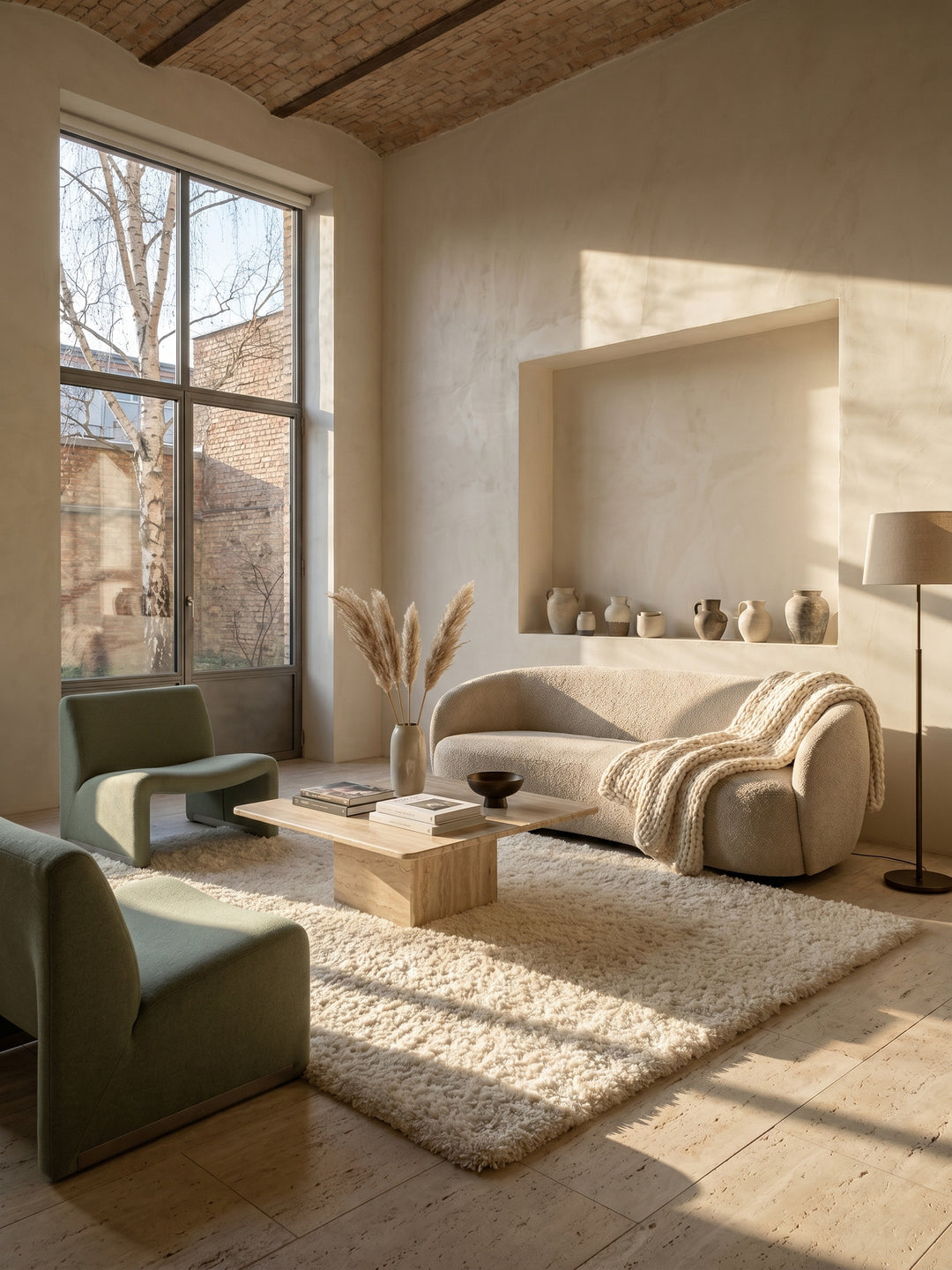 Teppich Cream rechteckig im modernen Wohnzimmer_