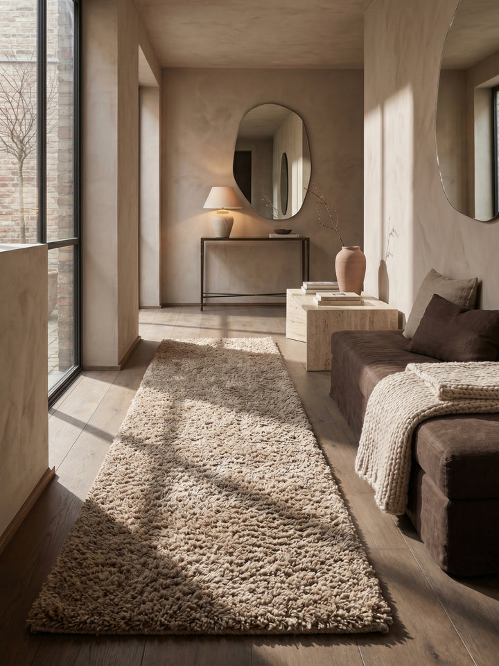 Teppich Beige Läufer im modernen Wohnzimmer_