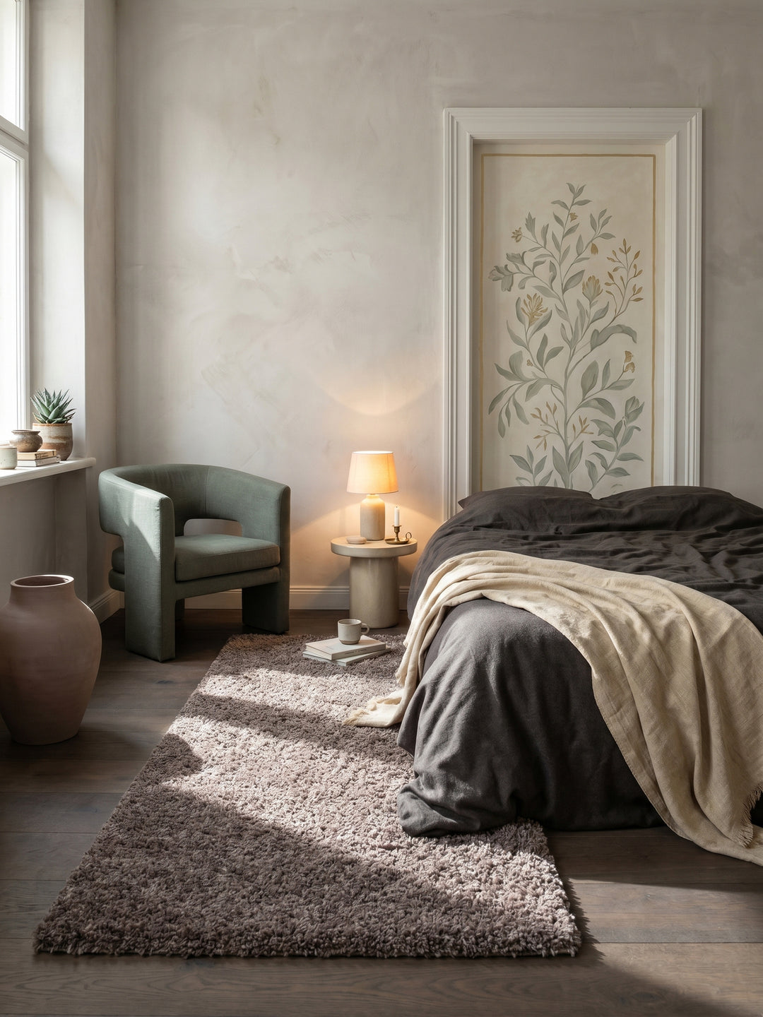 Teppich Taupe Läufer gemütliche Wohnszene_