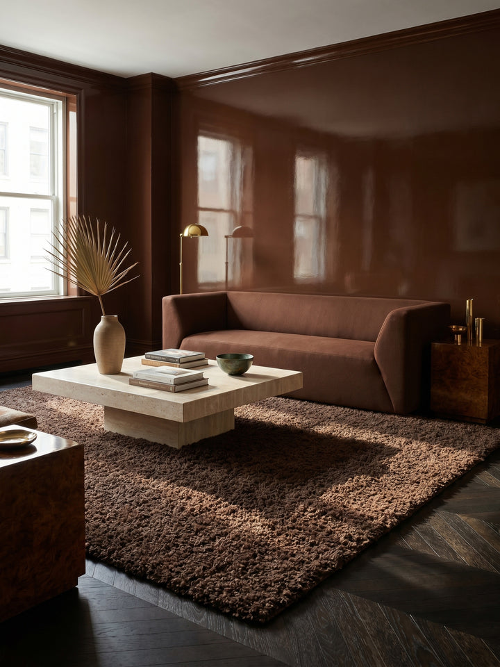Teppich Brown rechteckig im modernen Wohnzimmer_