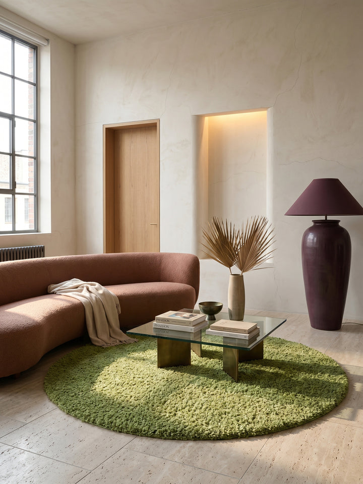 Teppich Green rund im modernen Wohnzimmer_