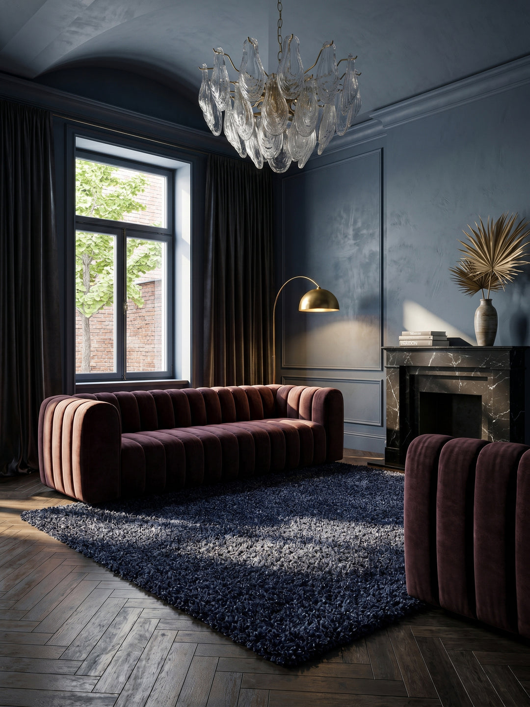 Teppich Navy rechteckig im modernen Wohnzimmer_