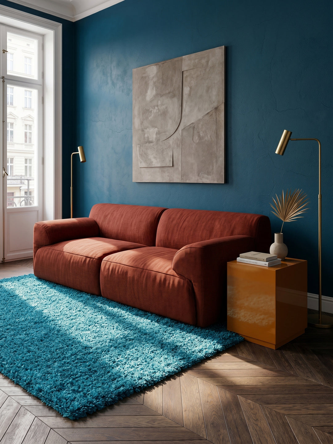 Teppich Türkis rechteckig im modernen Wohnzimmer_