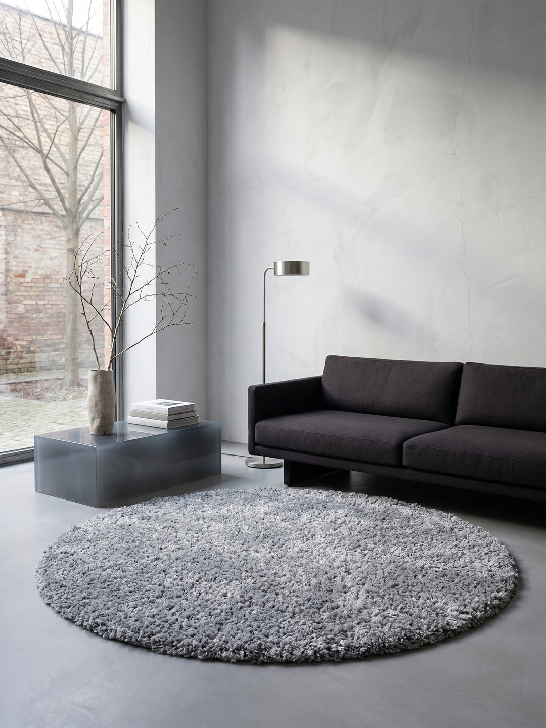 Teppich Hellgrau rund Editorial Styling_