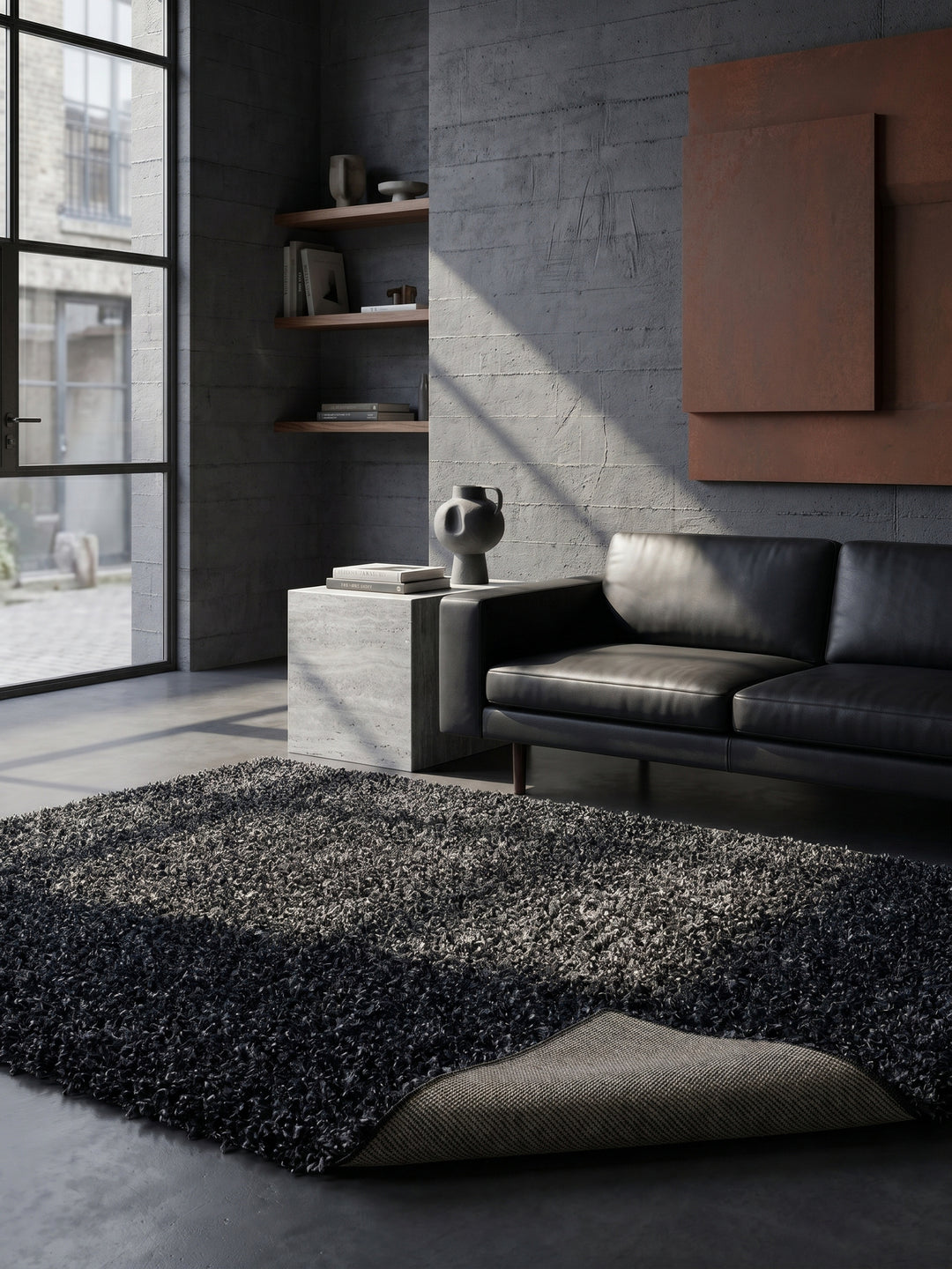 Teppich Anthrazit rechteckig Editorial Styling_