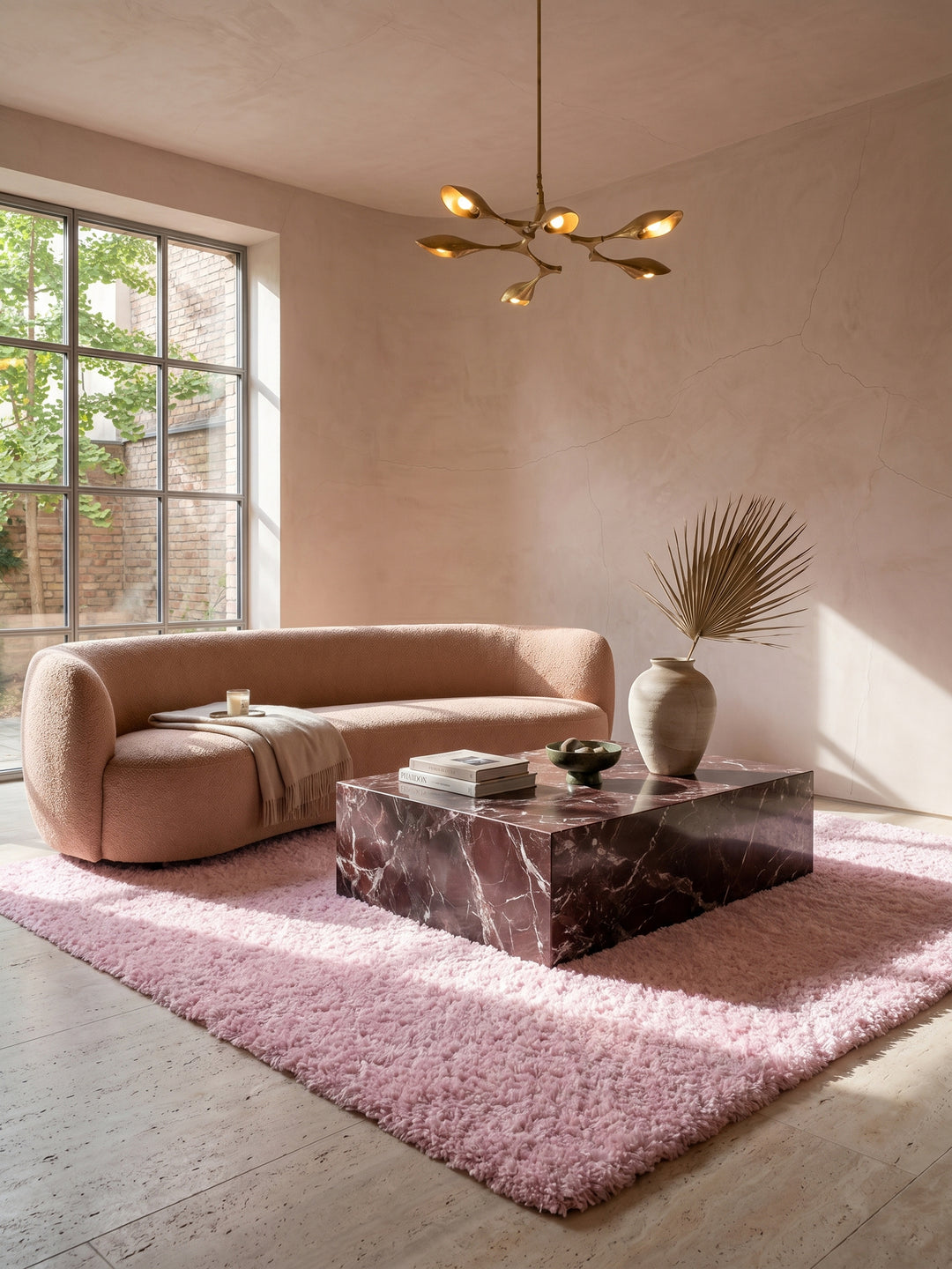 Teppich Pink rechteckig im modernen Wohnzimmer_