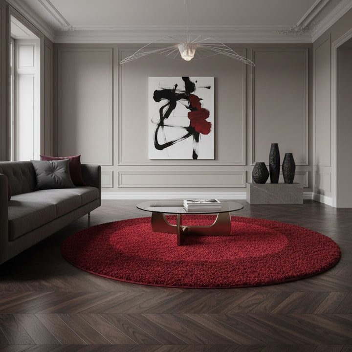 Teppich Hochflor einfarbig mit Bordüre Polypropylen Wohnzimmer_Rund_