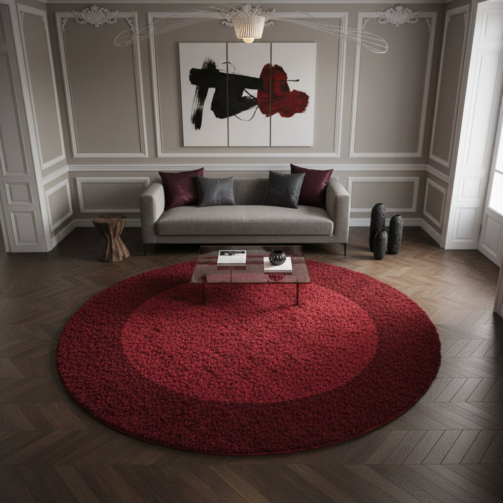 Teppich Hochflor einfarbig mit Bordüre Polypropylen Wohnzimmer_Rund_