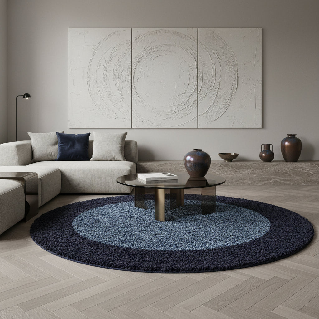 Teppich Hochflor einfarbig mit Bordüre Polypropylen Wohnzimmer_Rund_