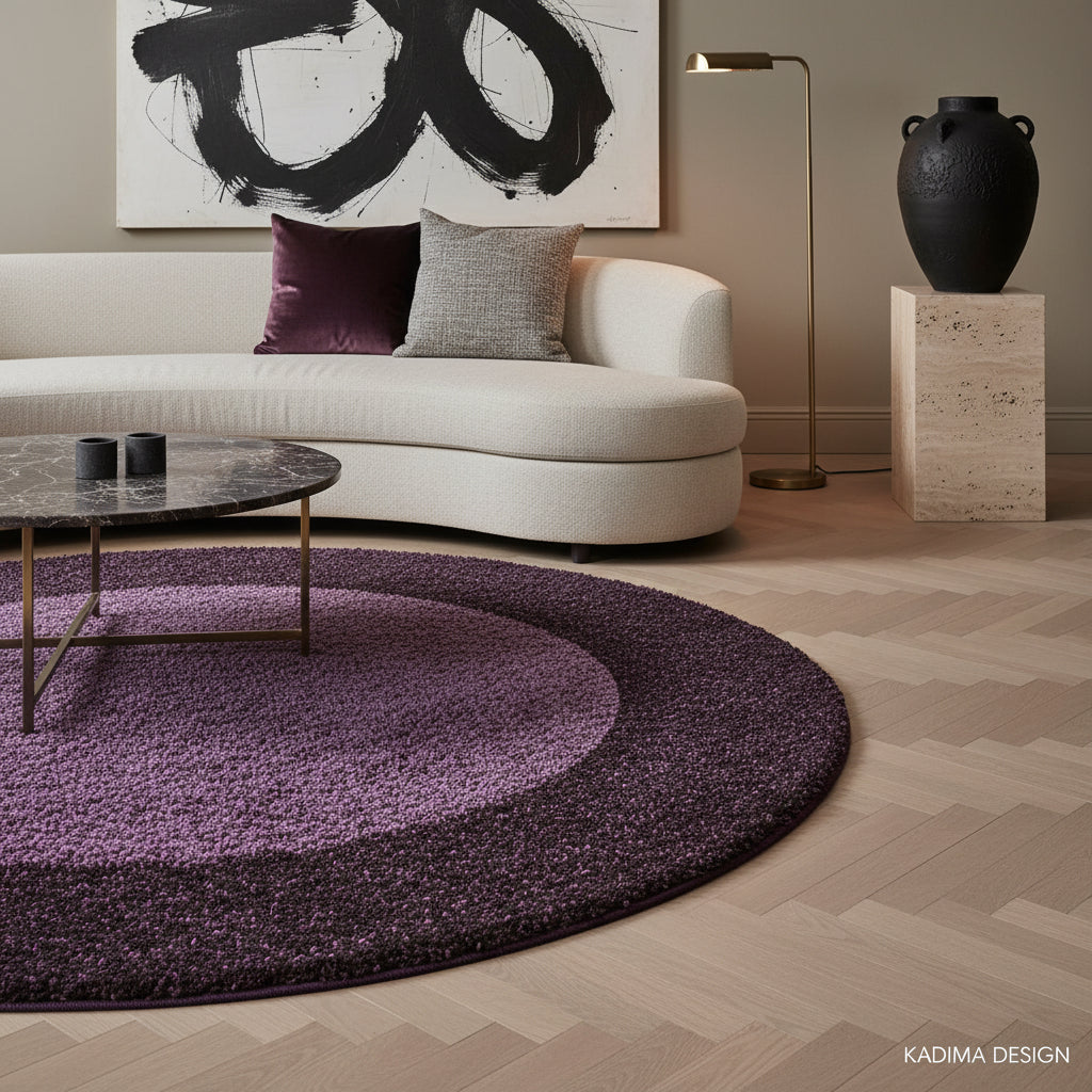 Teppich Hochflor einfarbig mit Bordüre Polypropylen Wohnzimmer_Rund_