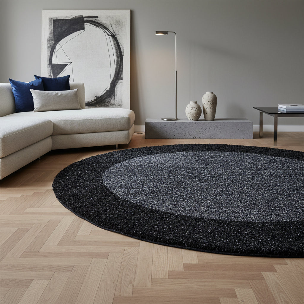 Teppich Hochflor einfarbig mit Bordüre Polypropylen Wohnzimmer_Rund_