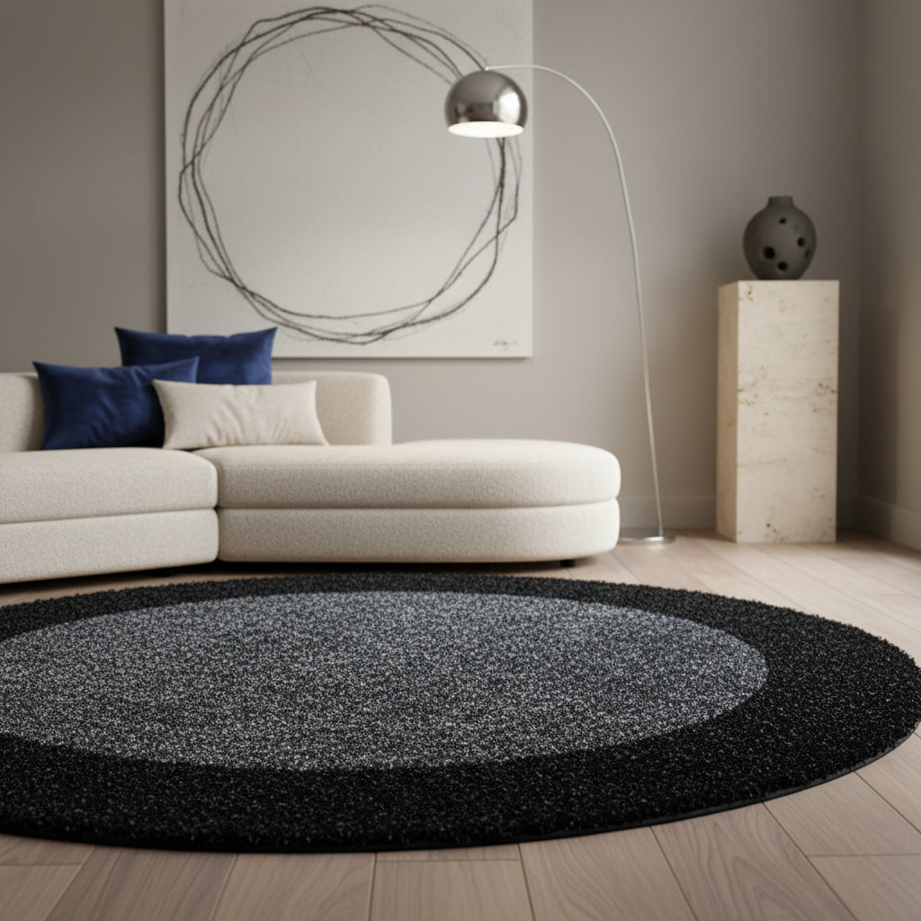 Teppich Hochflor einfarbig mit Bordüre Polypropylen Wohnzimmer_Rund_
