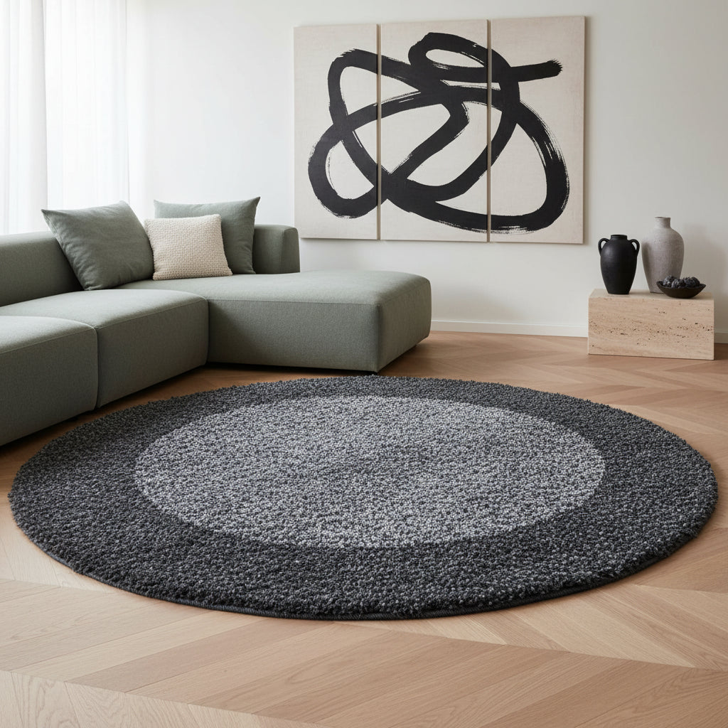 Teppich Hochflor einfarbig mit Bordüre Polypropylen Wohnzimmer_Rund_
