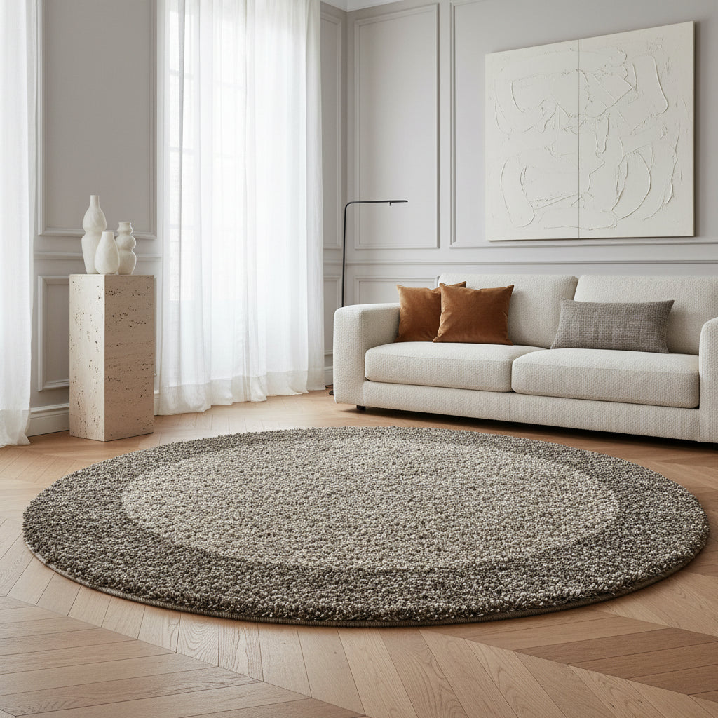 Teppich Hochflor einfarbig mit Bordüre Polypropylen Wohnzimmer_Rund_