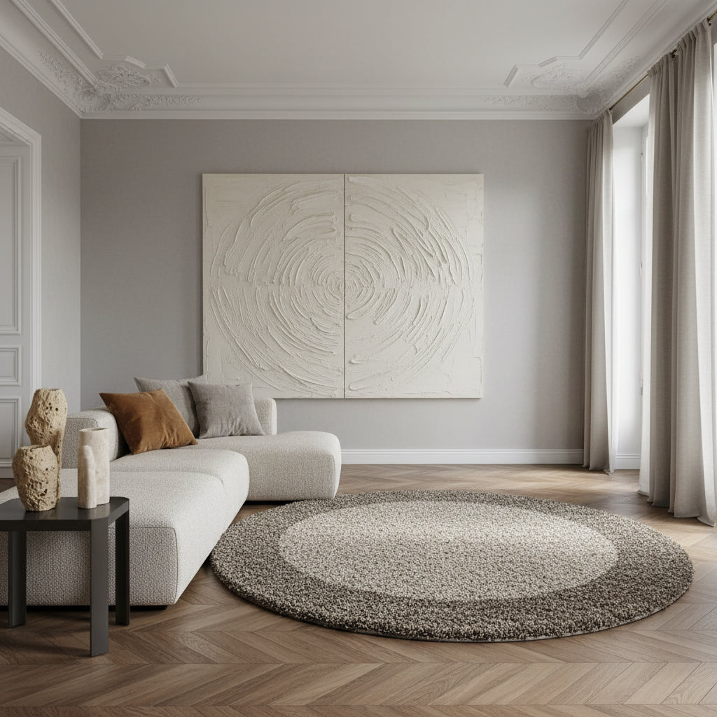 Teppich Hochflor einfarbig mit Bordüre Polypropylen Wohnzimmer_Rund_