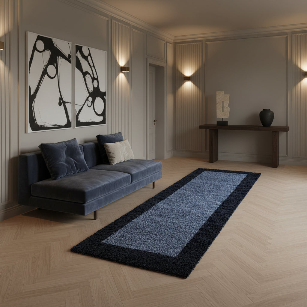 Teppich Hochflor einfarbig mit Bordüre Polypropylen Wohnzimmer_Läufer_