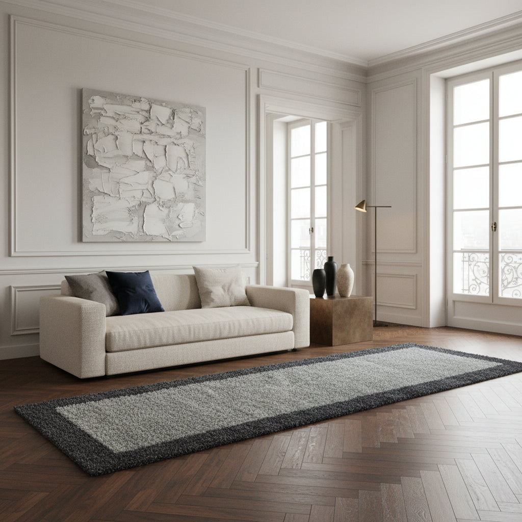 Teppich Hochflor einfarbig mit Bordüre Polypropylen Wohnzimmer_Läufer_