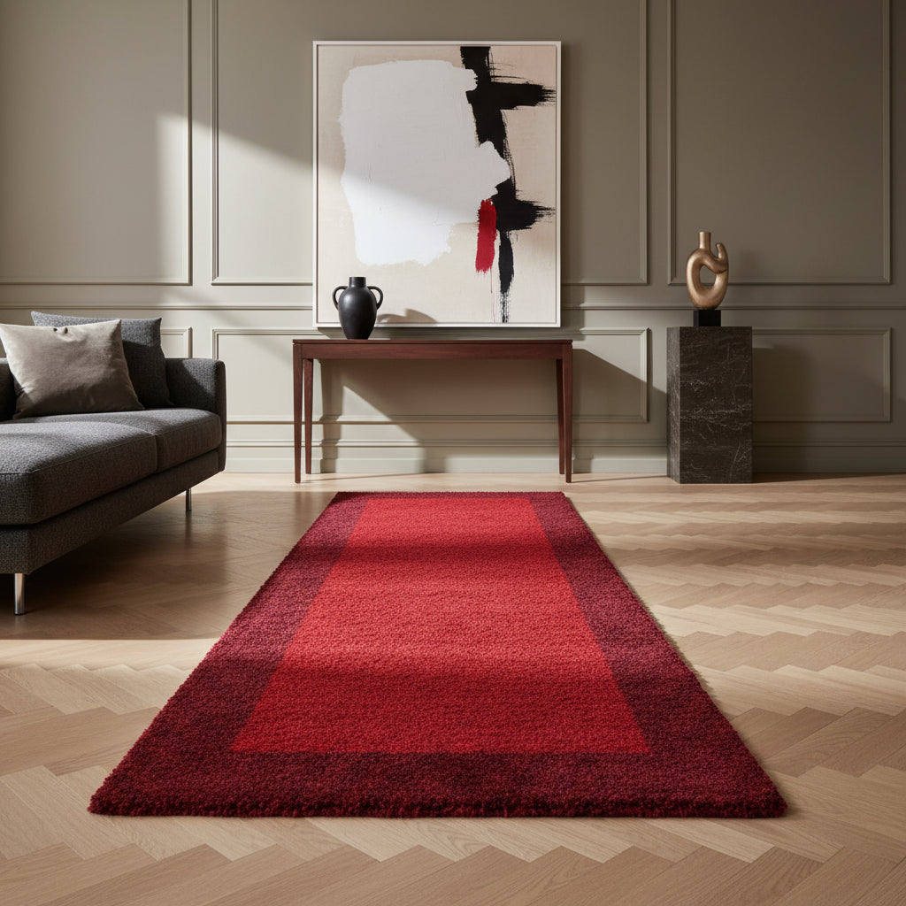 Teppich Hochflor einfarbig mit Bordüre Polypropylen Wohnzimmer_Läufer_
